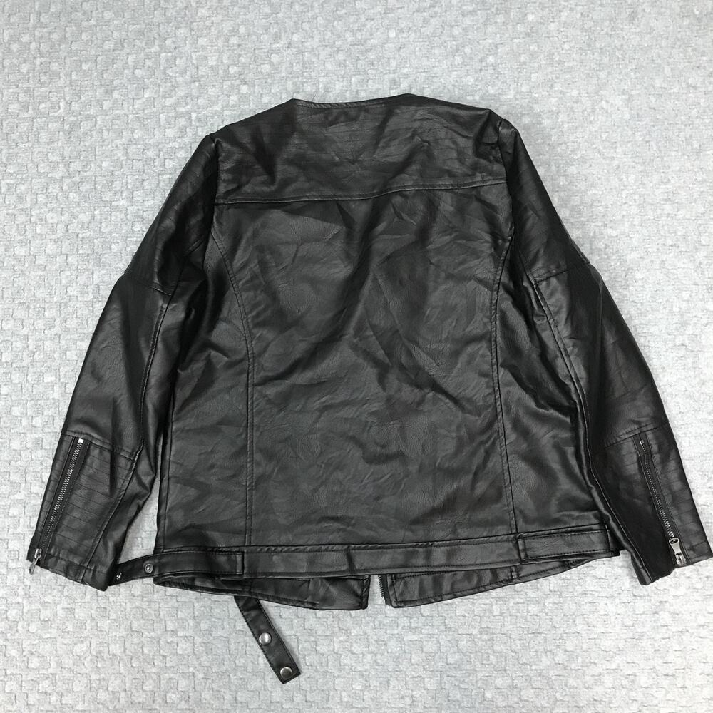 Signature Studio Jacket Womens Med Black Moto Madness Faux Leather Biker Zip NEW - Picture 2 of 16